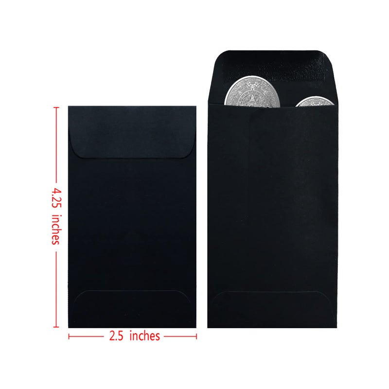 Bonfasvo 200 Pack #3 Black coin envelope 2.5 x 4.25 inches Kraft Envelopes Classic Small Parts Envelopes with Self Adhesive Gummed Flap for Coins Cash Credit Cards Seeds - Image 2